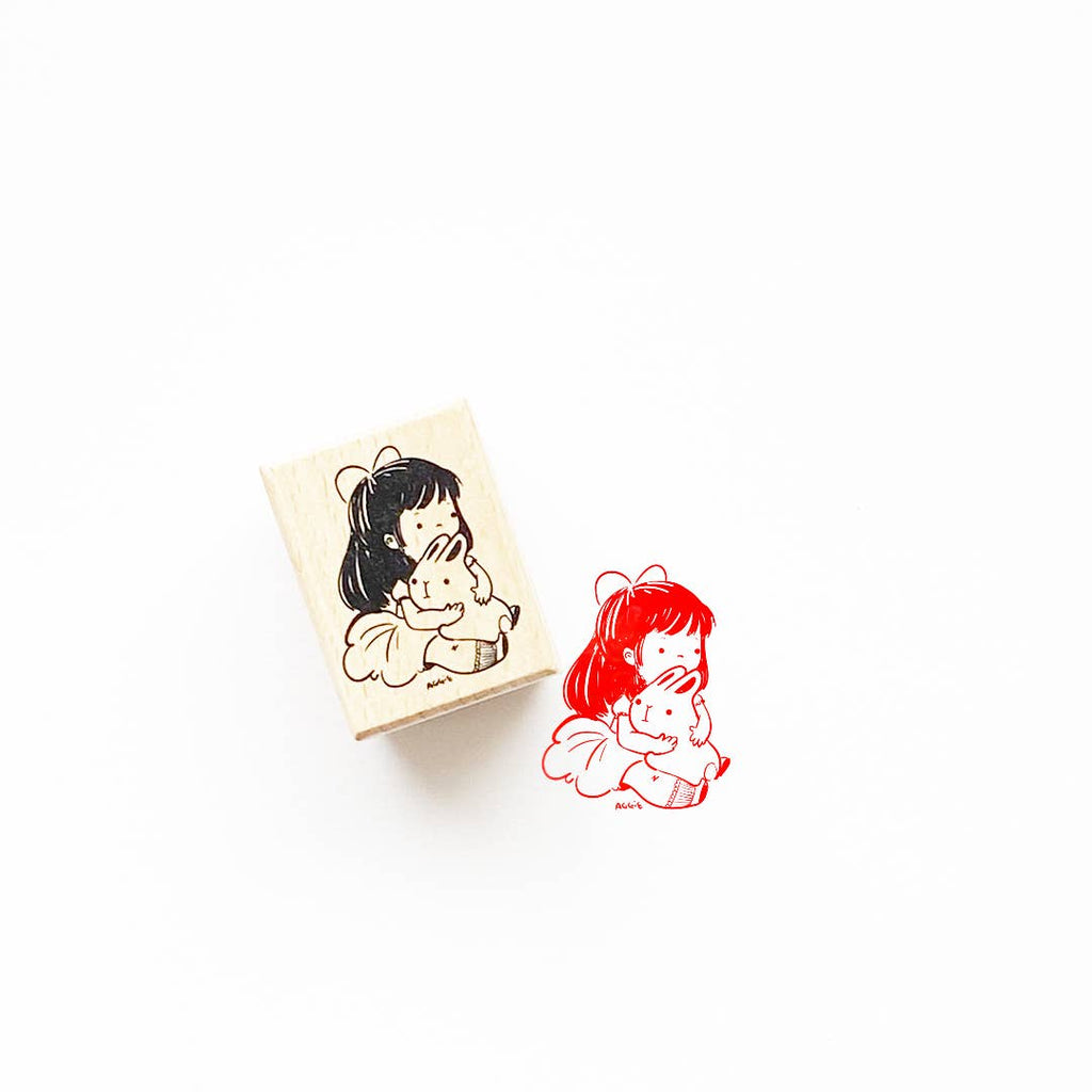 Girl with Bunny rubber stamp — Little Girl Series